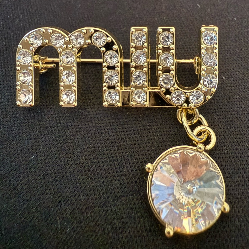 Gold Crystal Dangle Brooch